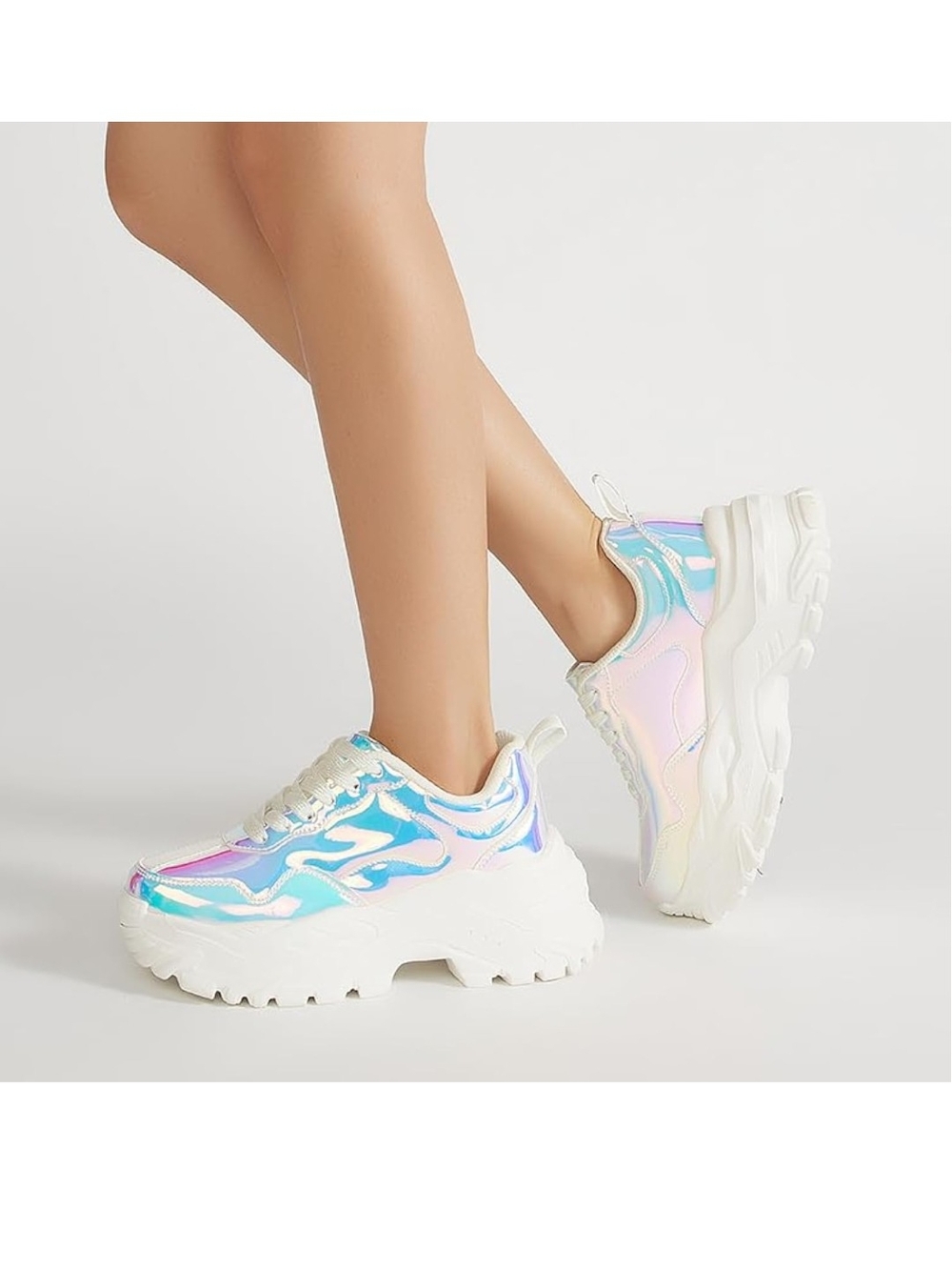 Niluber chunky sneakers Size 8.5 White Holographic 3.5" sole